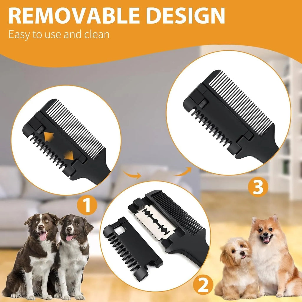 2-in-1 pet razor comb and trimmer for dogs and cats with 10 replacement blades