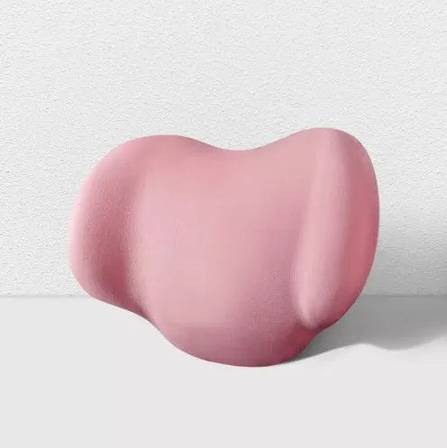 Memory cotton car cushion shown as headrest, back support, and waist cushion in black, green, grey, and pink colours