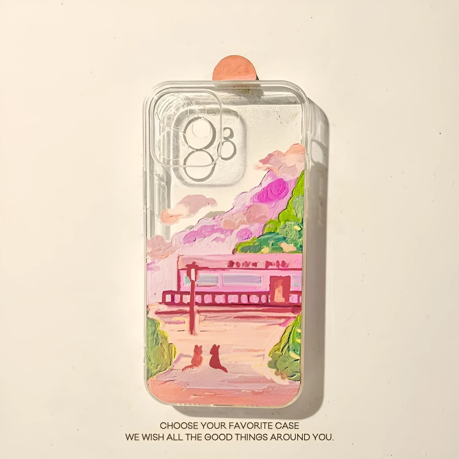 Soft Silicone iPhone case with a colourful cartoon design of two cats on the back.