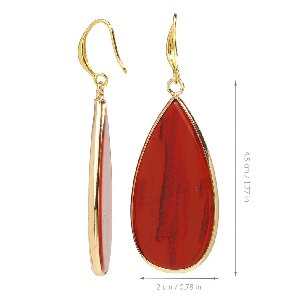 Vintage drop-shaped stone earrings in tigereye, amethyst, or turquoise with water droplet design