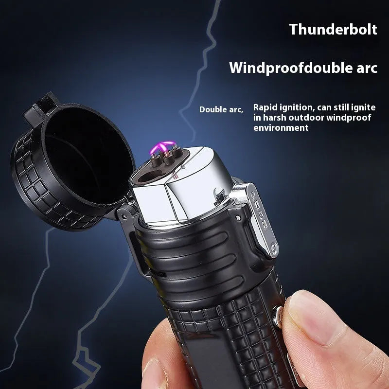 TH727 multi-function waterproof flashlight lighter in metal housing showing five colour options