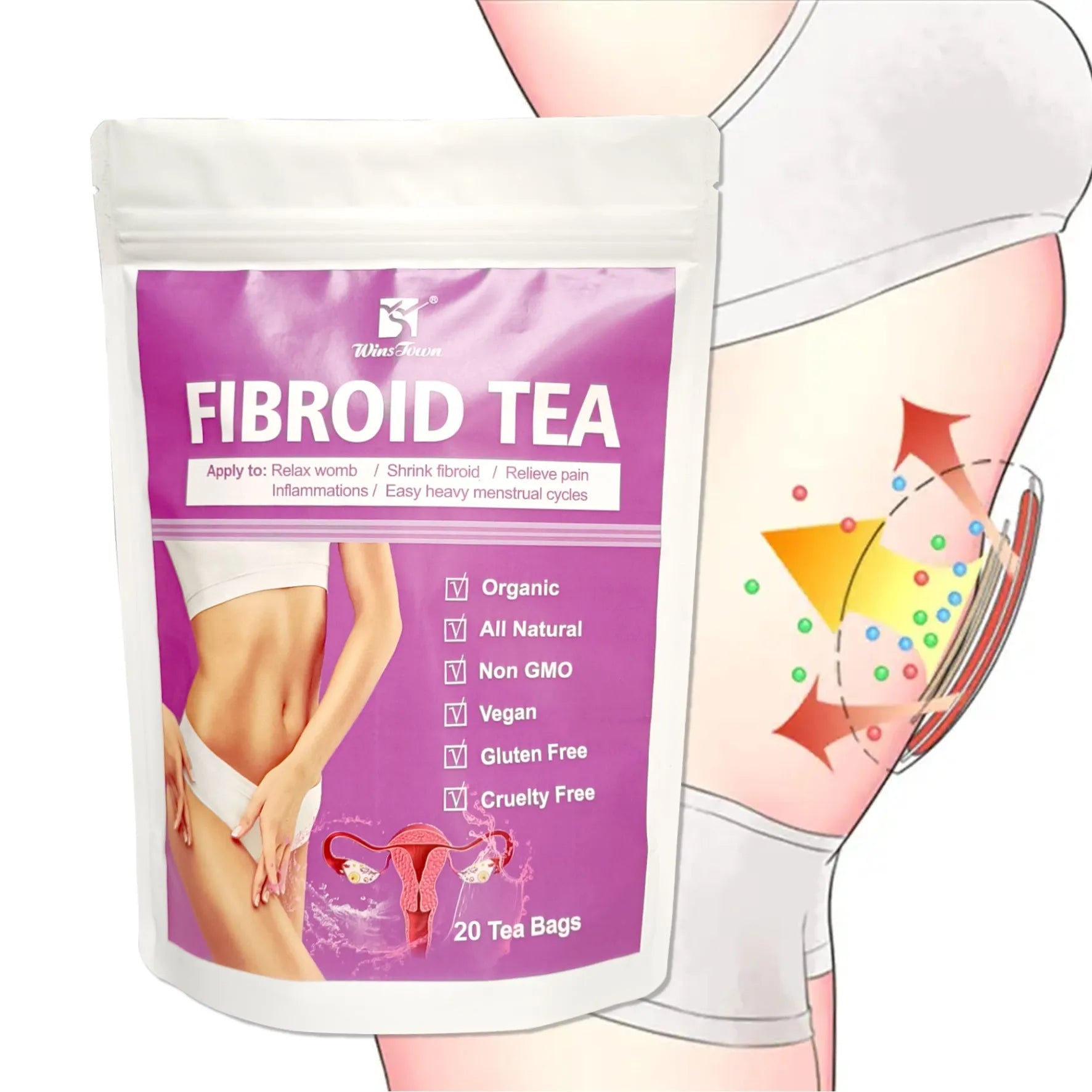 Pack of C83 Winstown Fibroid Herbal Tea bags with cold extract craft.