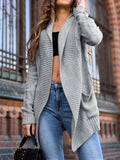 Grey women's loose fit cardigan coat with pockets, made from thick viscose fibre fabric.