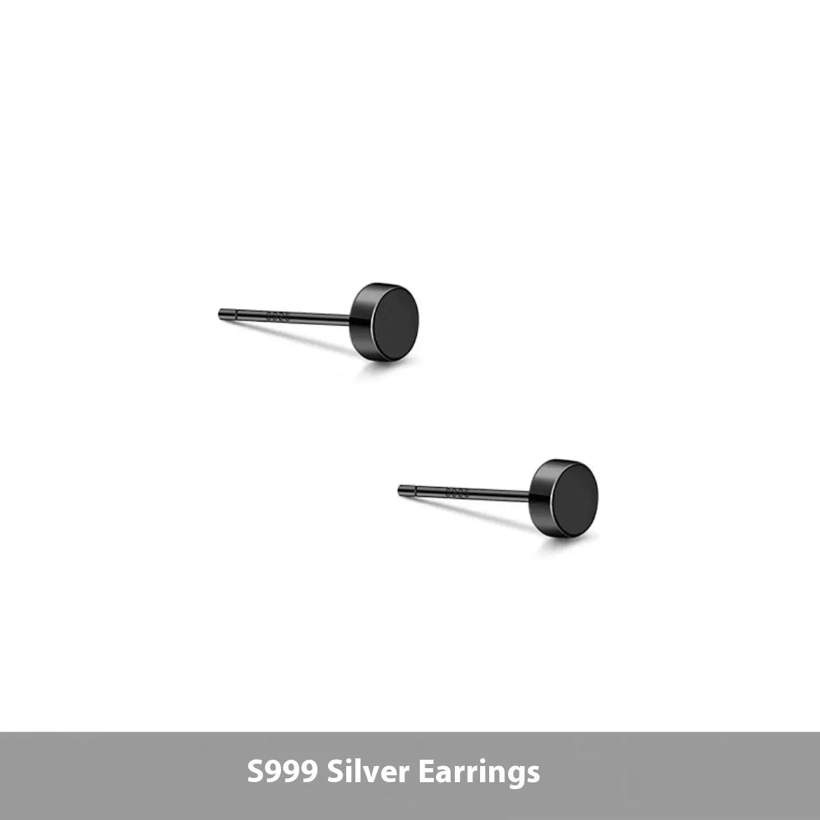 S999 sterling silver flat ear bone studs in silver and black colours, showing six size options from 3mm to 8mm diameter