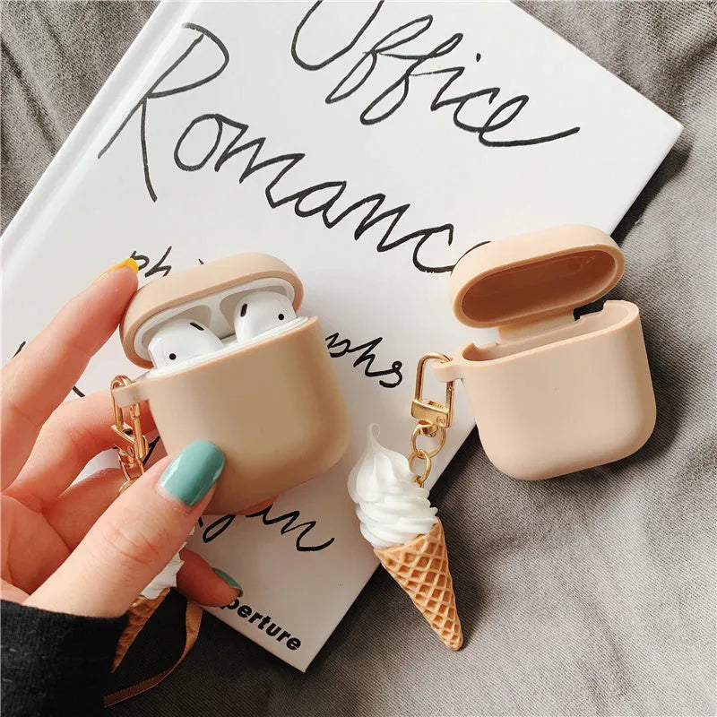 Silicone cylinder ice cream design case for Apple AirPods 2 wireless headphones.