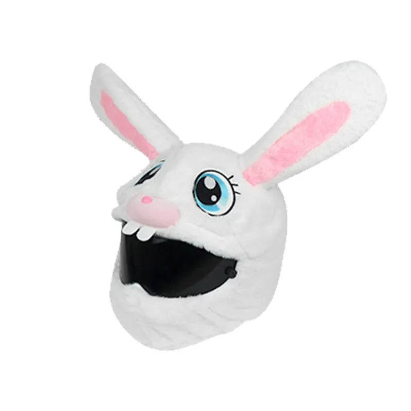 White plush rabbit head decorative cover for electric motorcycle helmet
