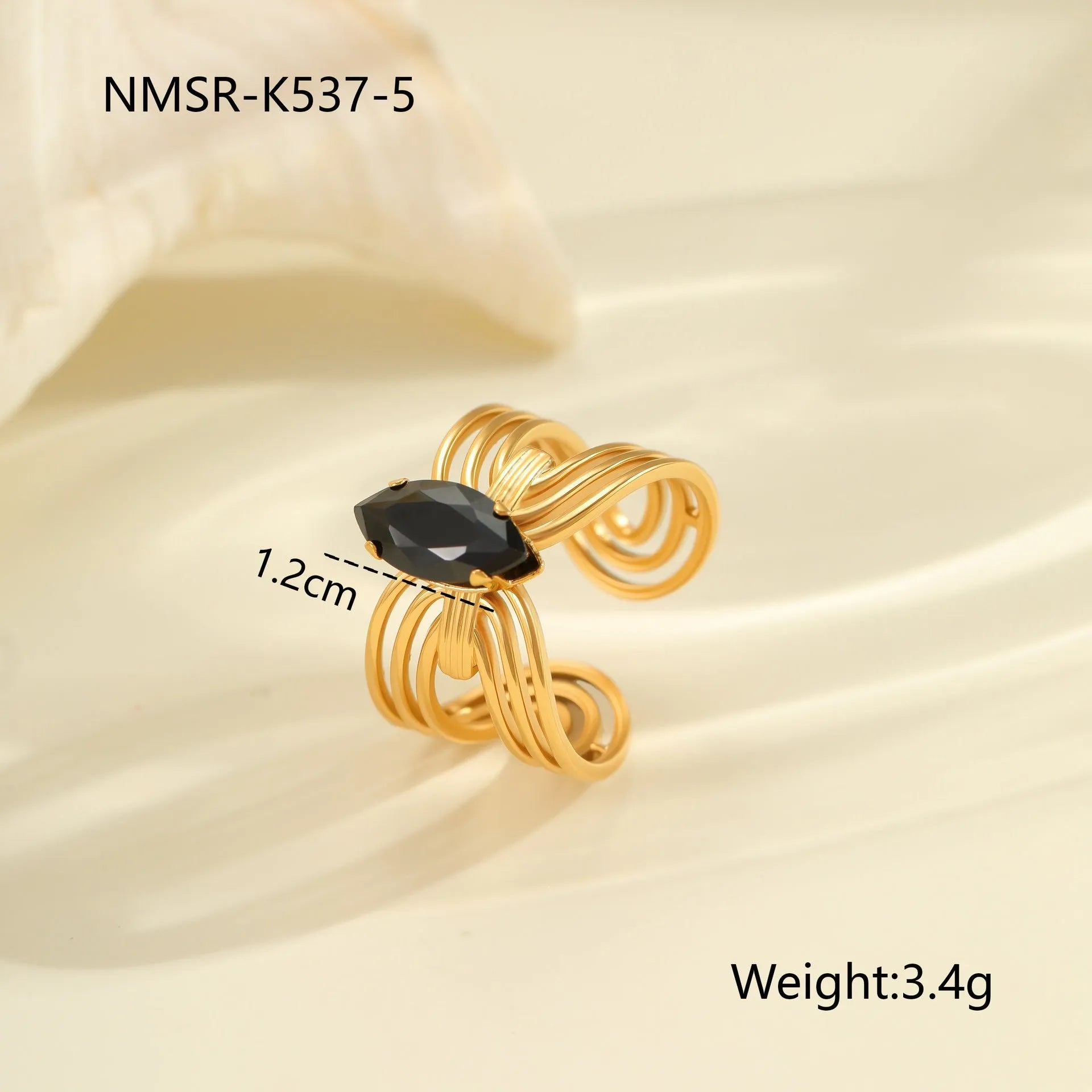Geometric zircon ring with open mouth adjustable design in stainless steel