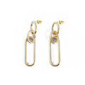 Geometric sterling silver needle hoop earrings with ring and line design in alloy metal