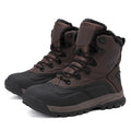 Men's black high-top winter boots with fleece lining and lace-up front on a flat sole.