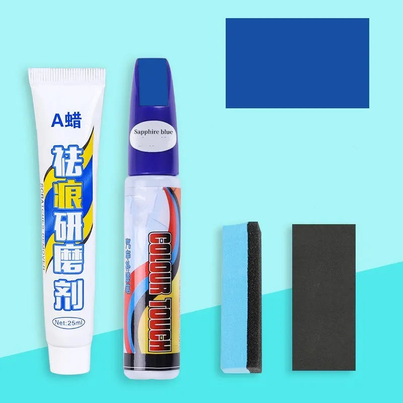 Automotive paint repair pen scratch repair fluid 4-piece set with touch-up pen, wax, sponge and sandpaper
