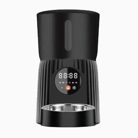 Black and white intelligent pet feeder with automatic timing and quantitative remote feeding function