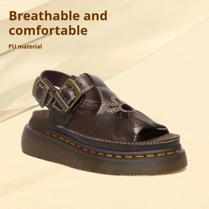 Men's black embroidered beach sandals with flower pattern showing flat heel and PU upper material
