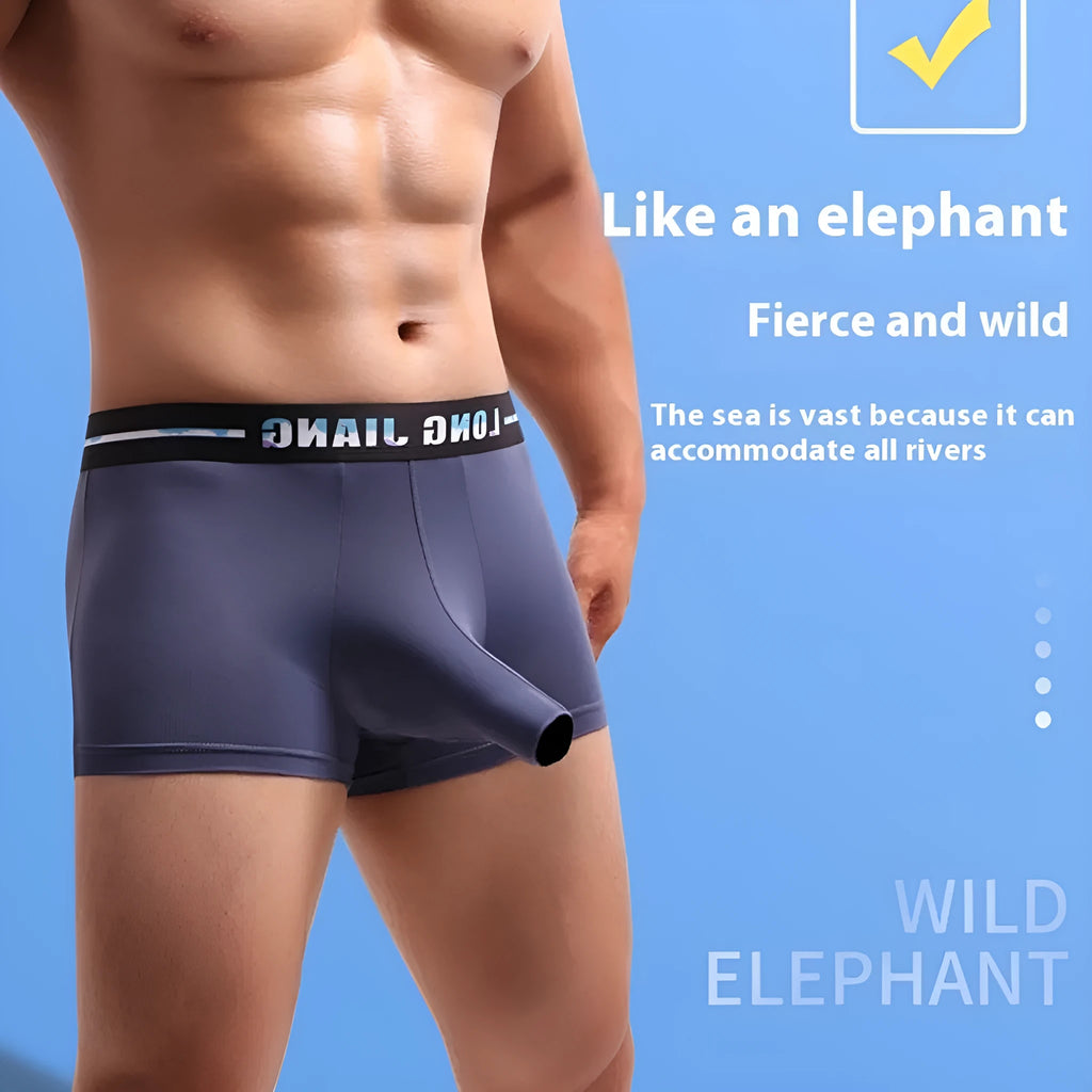 Men's solid colour ice silk boxer shorts in mid-waist trunk style