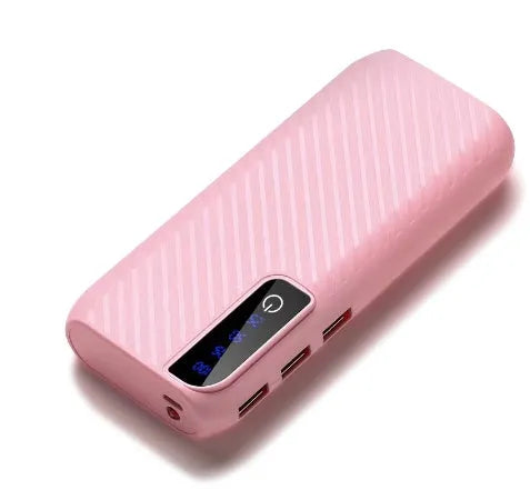 Black 20000mAh mini portable power bank showing dual USB output ports and compact size
