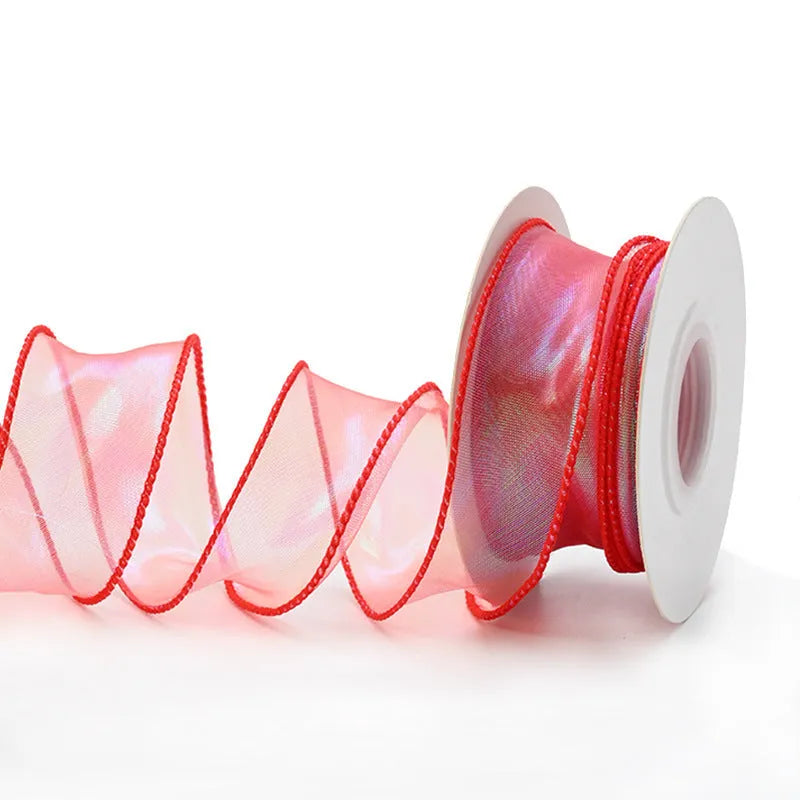 Fishtail yarn ribbon with colourful wave pattern in 4cm width for floral arrangements