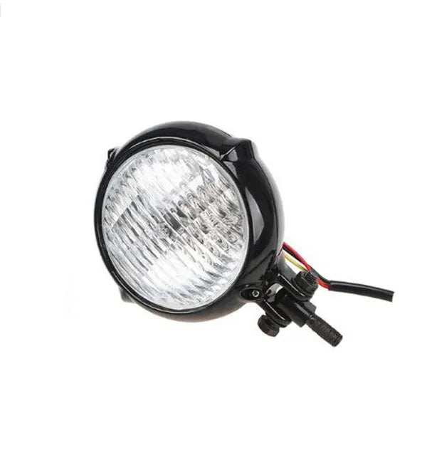 Harley-style retro motorcycle headlight with black electroplated aluminium housing and 8cm diameter