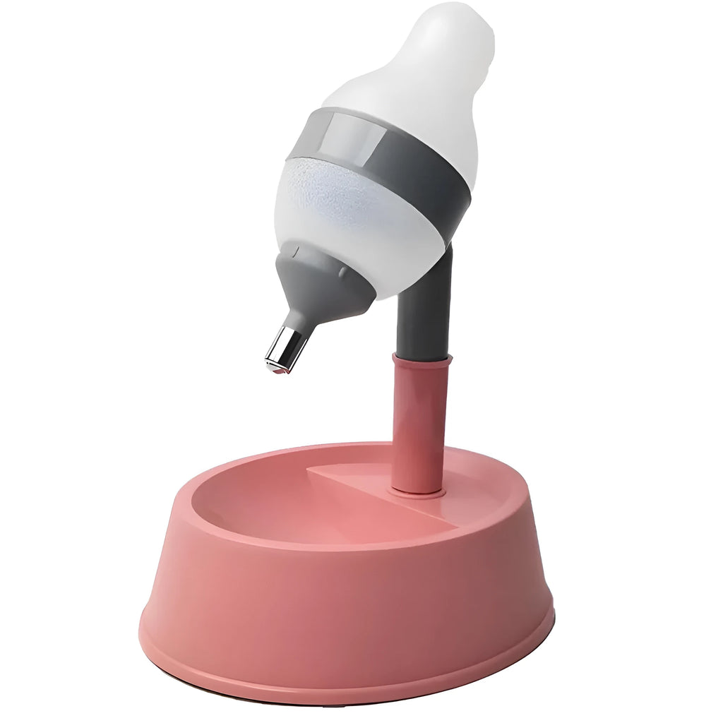 Green adjustable height pet water dispenser with detachable pole and bowl on a floor.