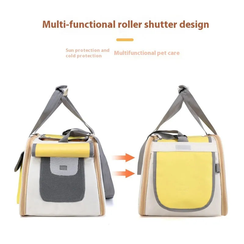 Portable foldable pet carrier bag in canvas material with single shoulder strap