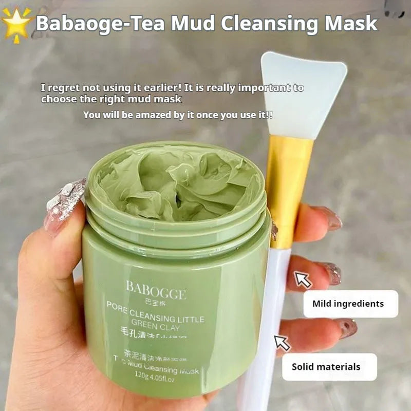 Tea mud cleansing facial mask in a 120g pot, a daub-type clay mask for deep cleansing.