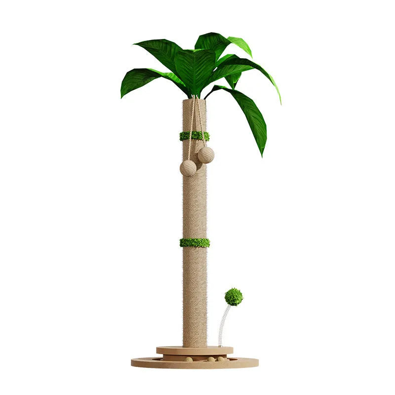 Vertical cat climbing scratch post with hemp rope in canna colour, featuring a chamfered grab column.
