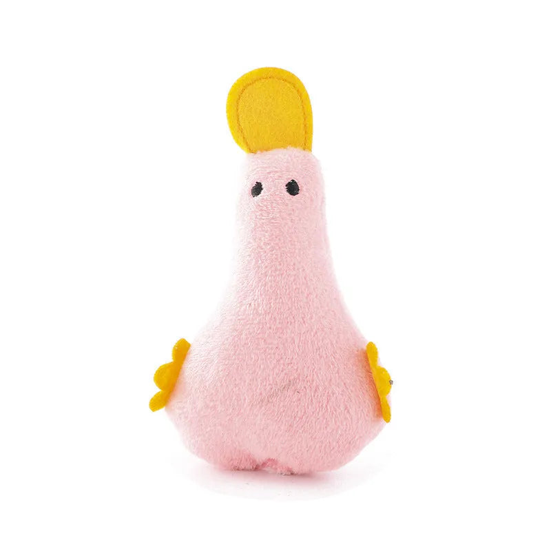 Yellow duck plush pet toy with catnip filling, squeaker sound, and rattle paper for dogs and cats