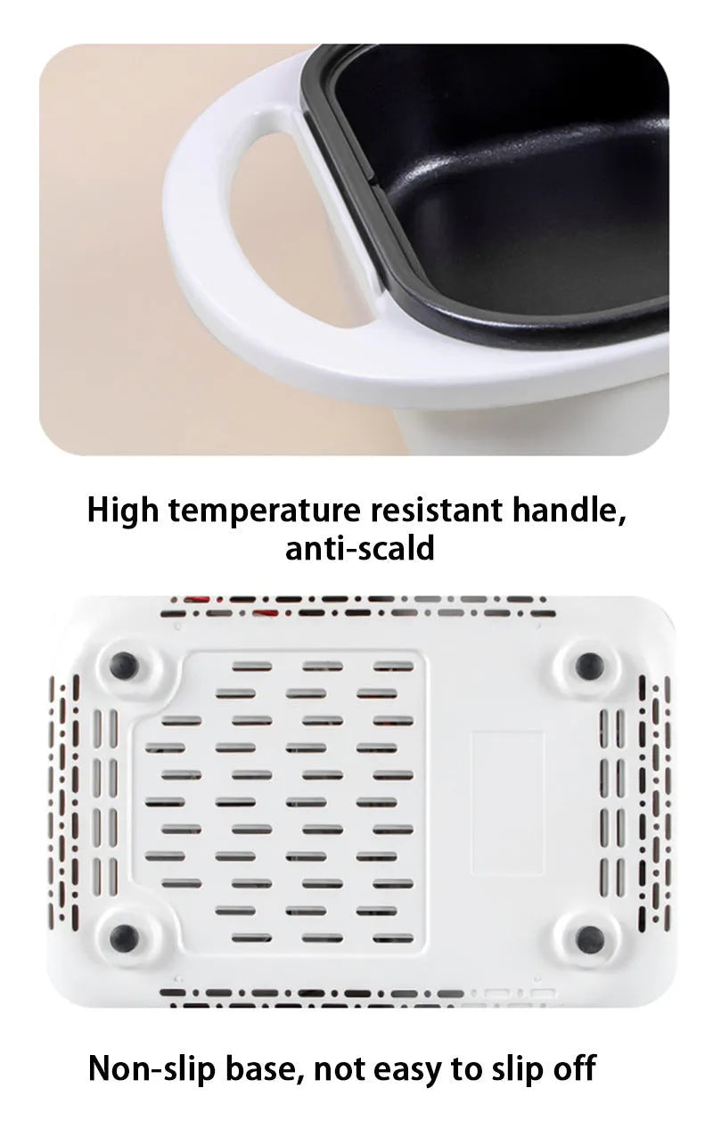 White and green dual-use electric caldron frying oven with mechanical controls and 1300W power