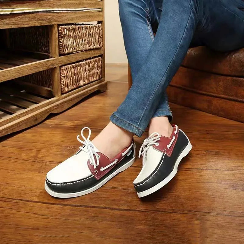 Men's British style casual shoes in artificial PU with round toe and flat heel, shown in a solid colour.