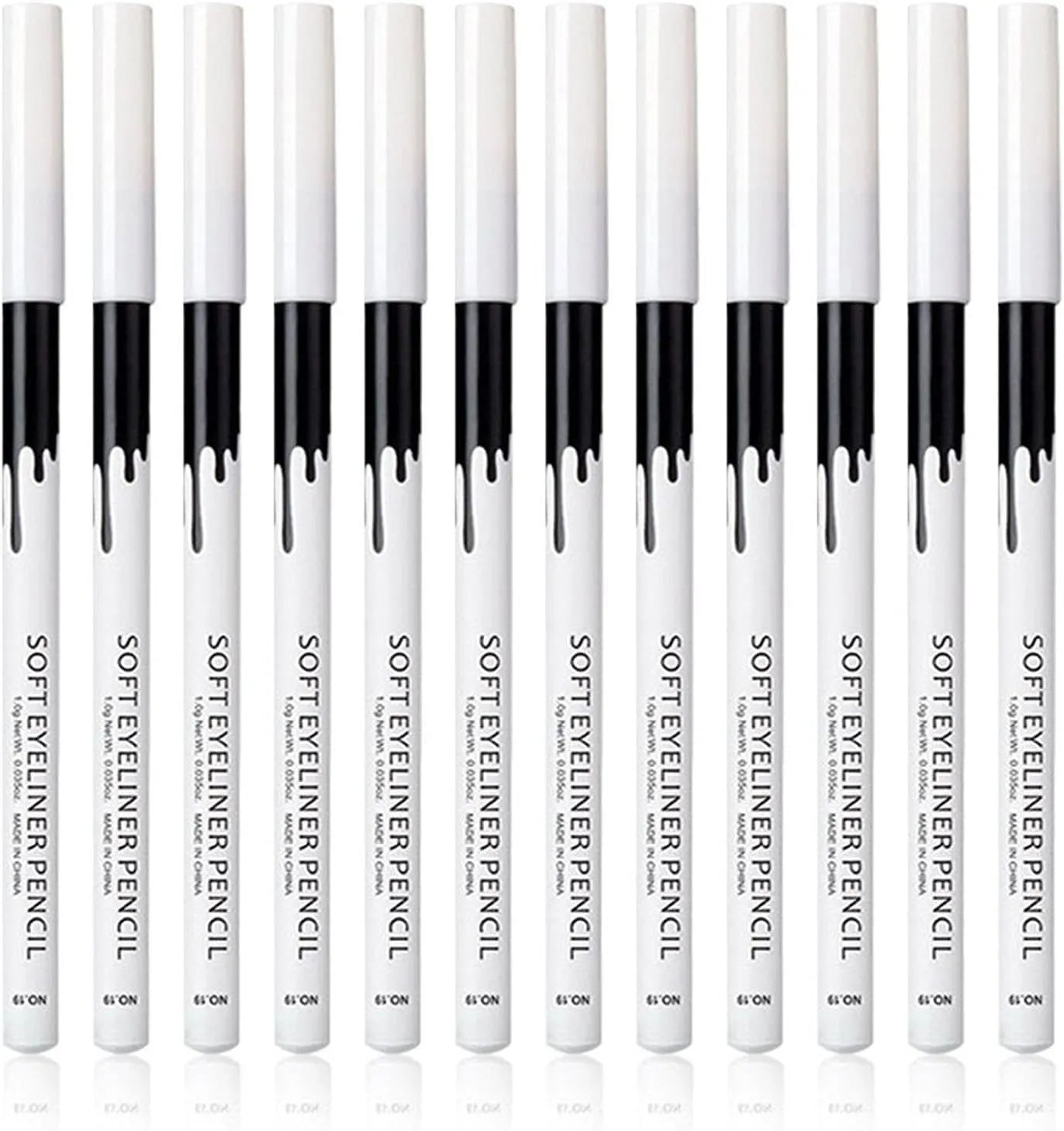 12 white and black retractable eyeliner pencils with sharpener in waterproof makeup set