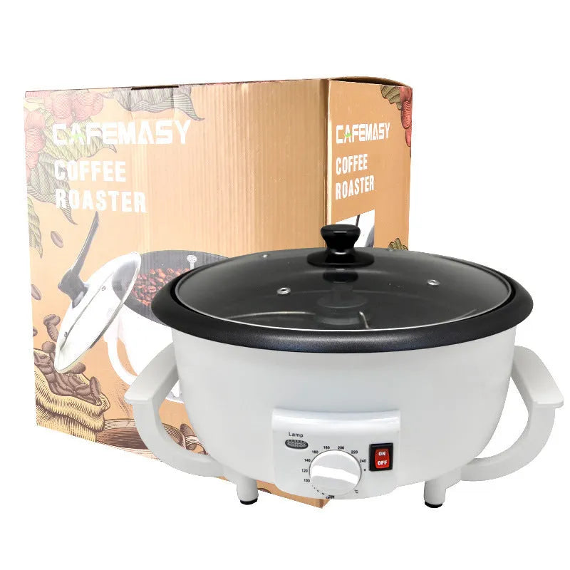 Electric coffee bean roasting machine with 750g capacity and 225mm base diameter