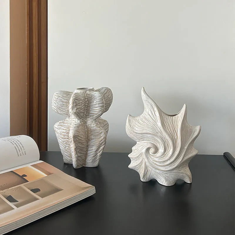 European style ceramic vase with coloured glaze finish and retro creative design elements