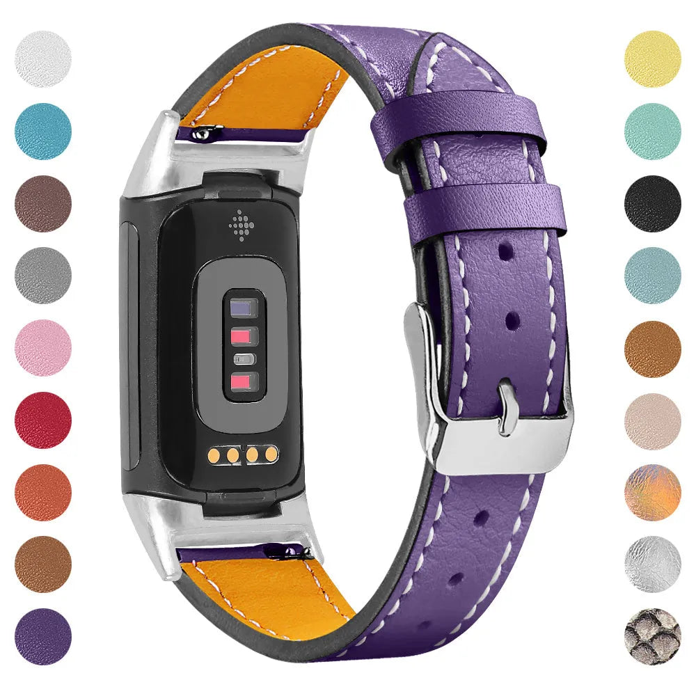 Genuine leather strap for Fitbit Charge 5 and Charge 6 smartwatches in multiple colour options.