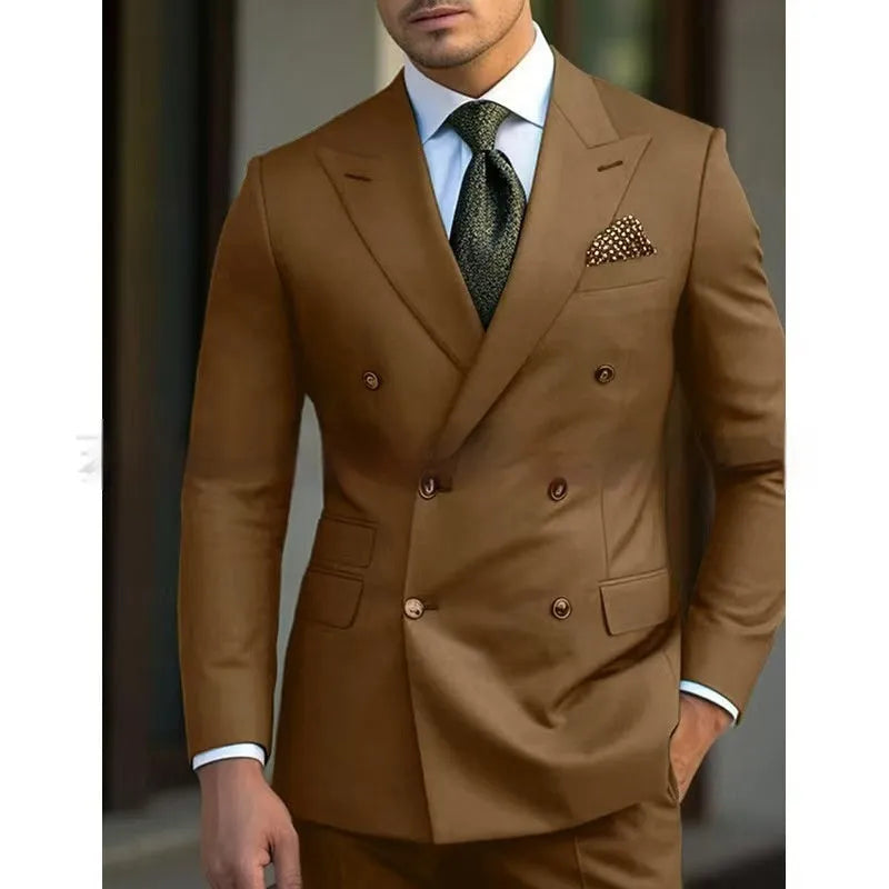 Men's regular fit business suit in navy blue with two-piece construction