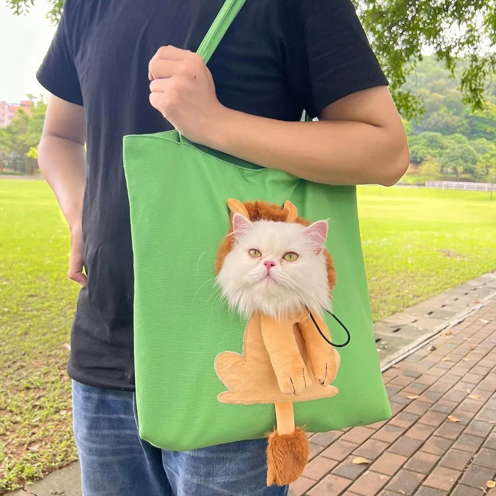 Canvas pet carrier backpack with cartoon pattern design for small dogs and cats