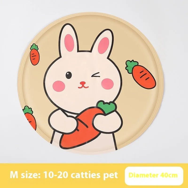 Round pet cooling mat with cartoon design options for dogs in two size variations