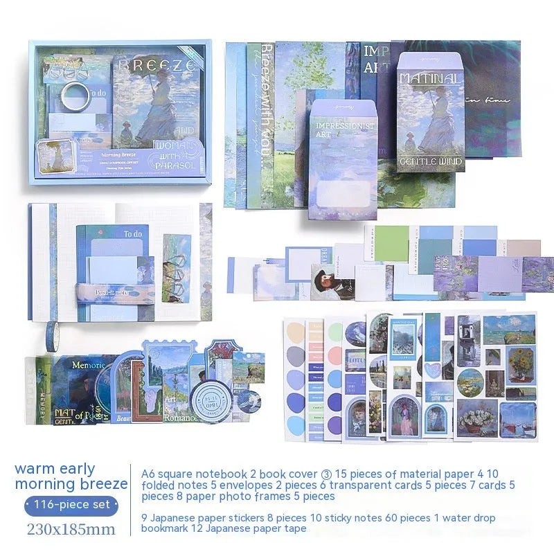 Creative A6 journal gift box set with plaid design notebook, bookclothes, cards, and stationery items