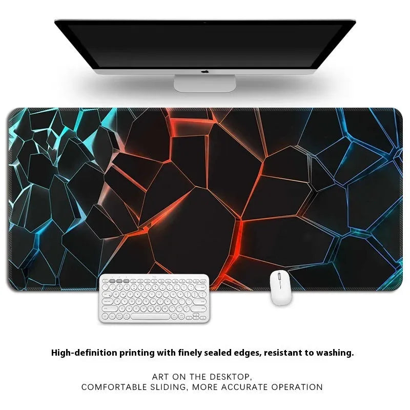 Thickened overlock edge rubber computer keyboard mat on a desk, showing non-slip base and printed pattern.
