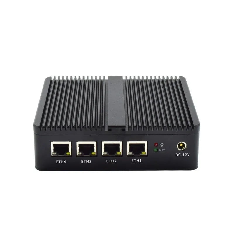 Compact fanless industrial control mini-host with metal chassis measuring 13.6x12.7x4cm