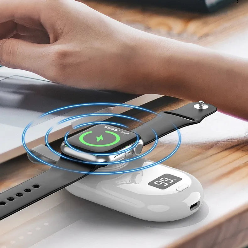 V5 watch wireless power bank portable charger with Type-C port in black and white colour options
