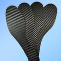 Black 3K carbon fibre running insoles showing full palm design with size and thickness options
