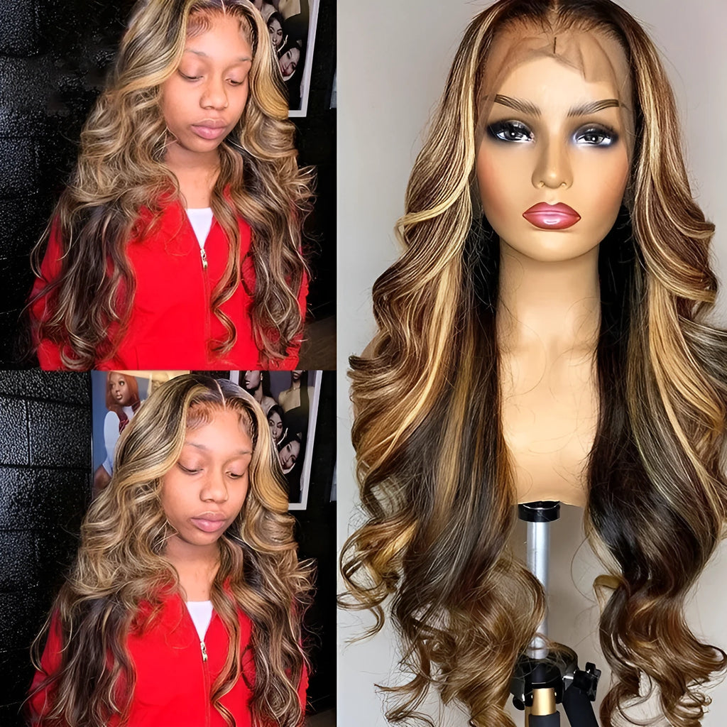 Long curly front lace wig with 134 gradient colour and integrated head cover