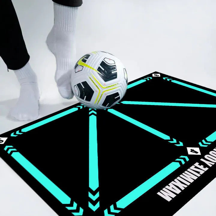 Rubber indoor football training mat for skill lifting and foot basket row movements in cushion colour with socks
