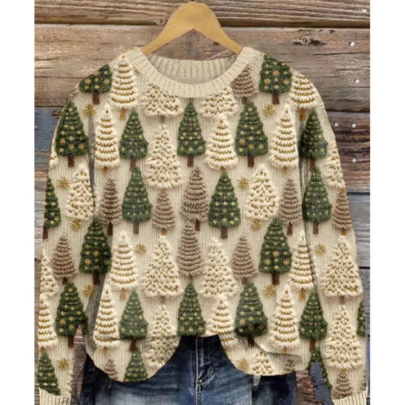 Women's round neck sweater featuring a digital printed little flower pattern in various colours.