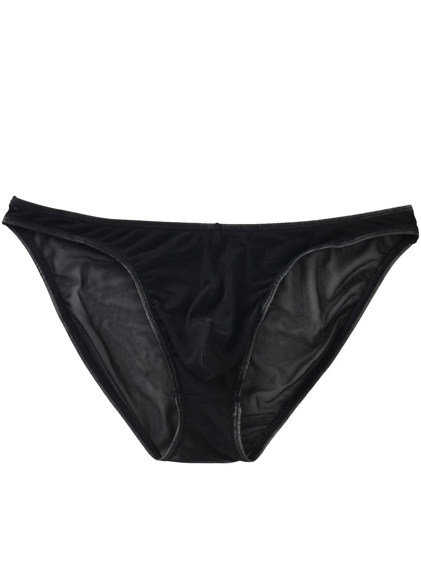 Men's black ice silk triangle briefs with mid waist design showing quick-drying nylon fabric texture