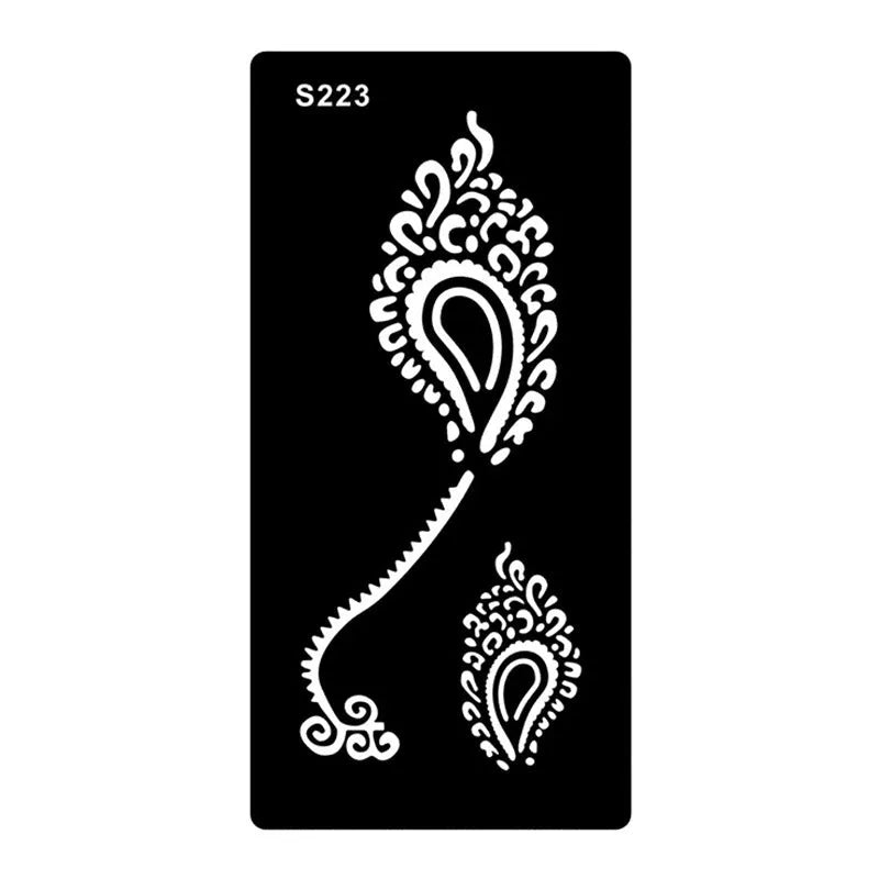Sheet of hollow geometric and Southeast Asian style temporary tattoo templates on water transfer paper.
