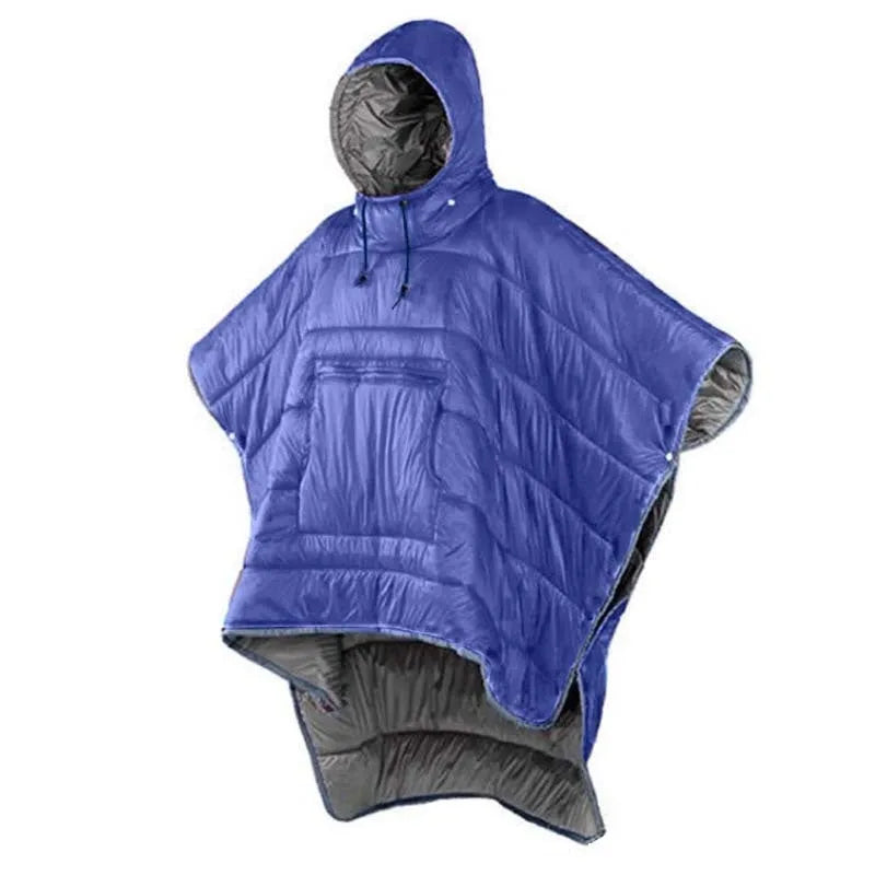 Army Green outdoor cloak sleeping bag wearable camping blanket showing cape and blanket functions