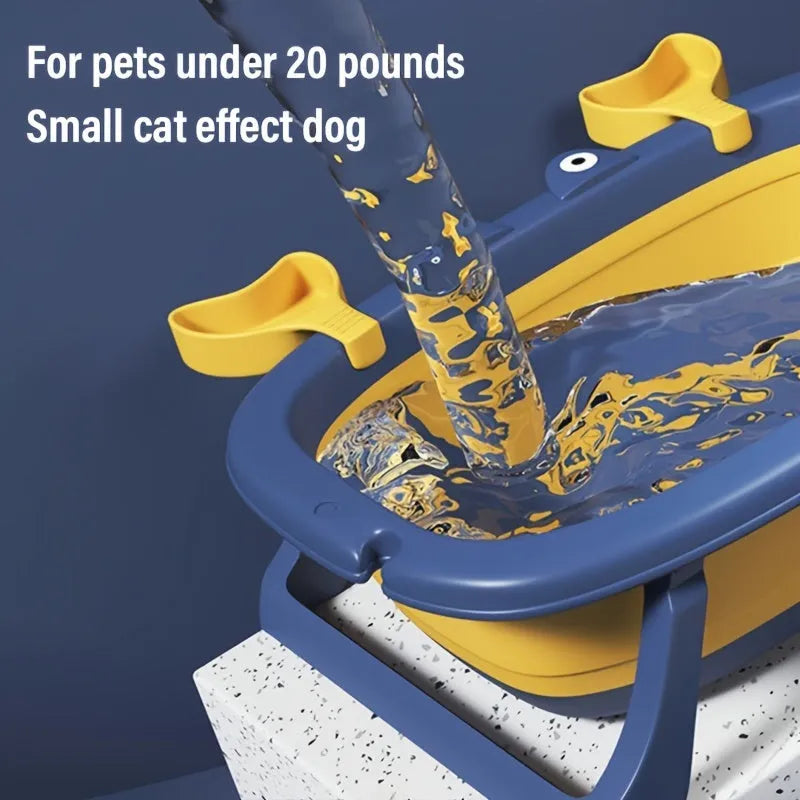 Blue foldable portable pet bathing tub for small dogs and cats