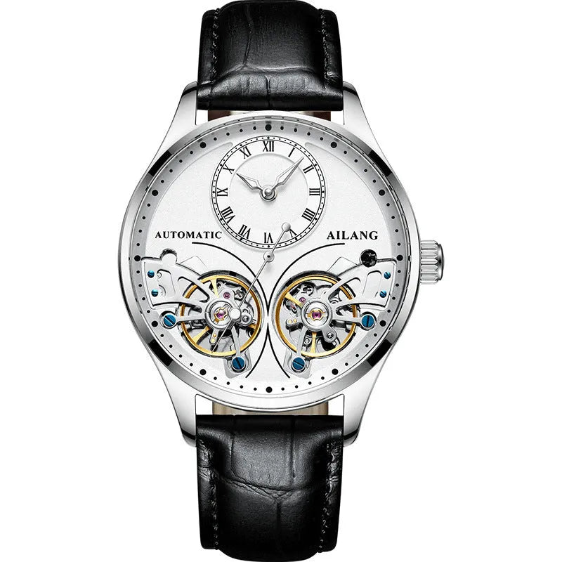 Automatic tourbillon moon phase watch with titanium case and metal face