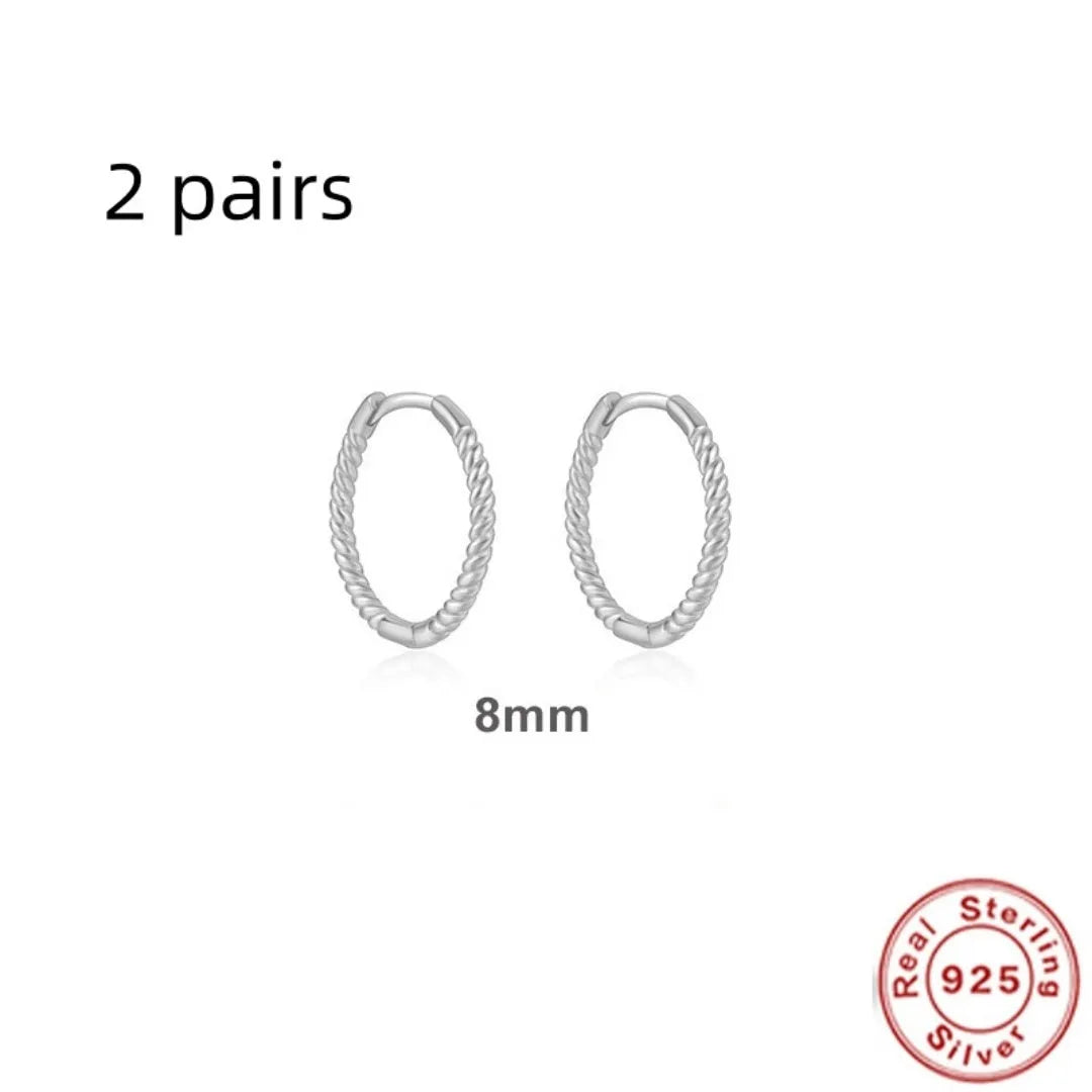 Sterling Silver twisted string round ring earrings in gold or platinum electroplated finishes