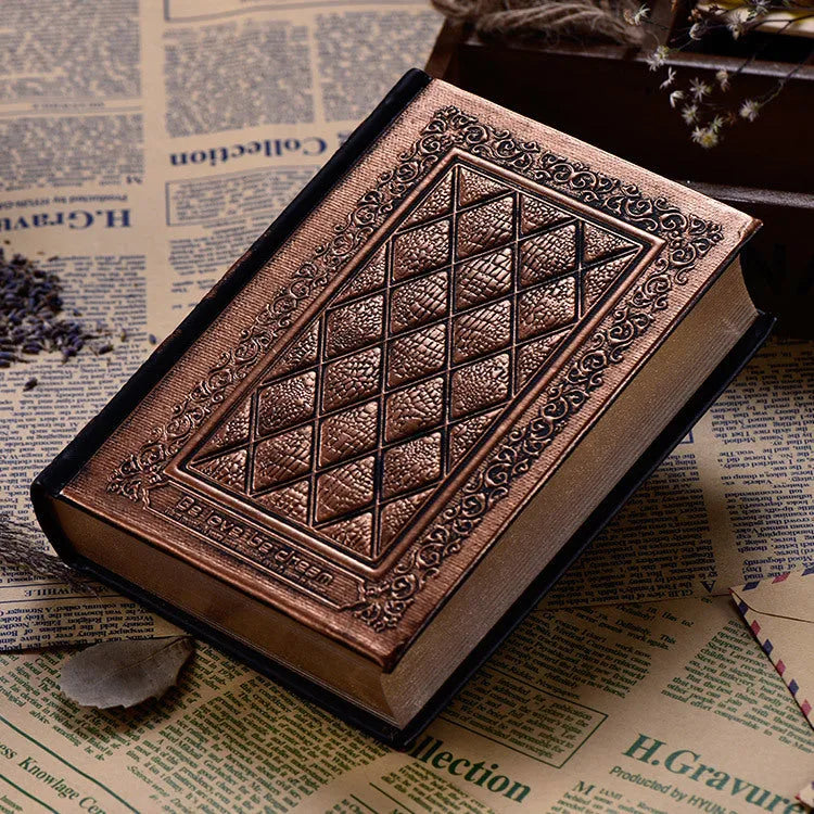 Embossed faux leather A5 notepad with 3D textured cover in bronze and black gold colour options