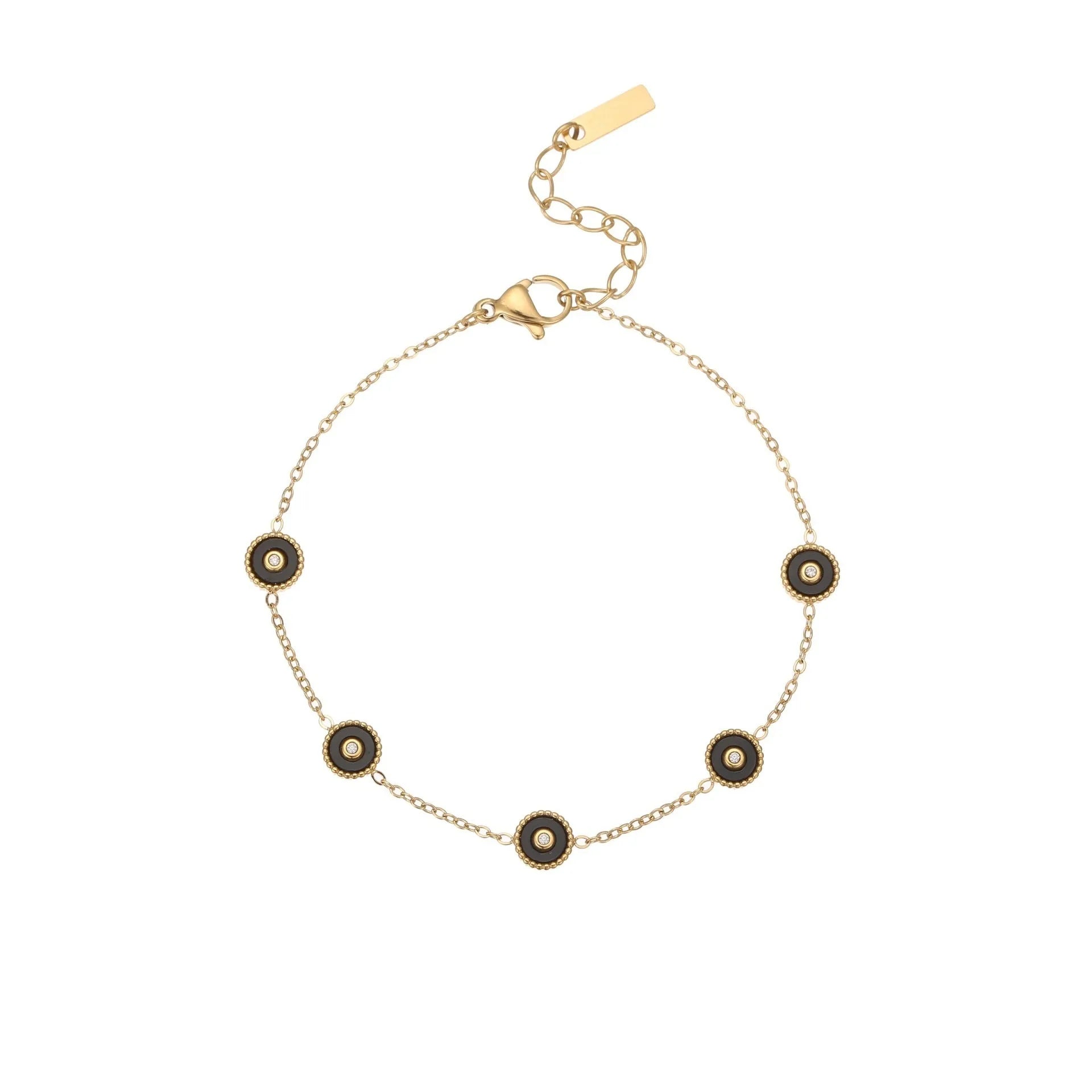 Women's geometric fritillary pattern bracelet and necklace set with 18K gold plating over stainless steel